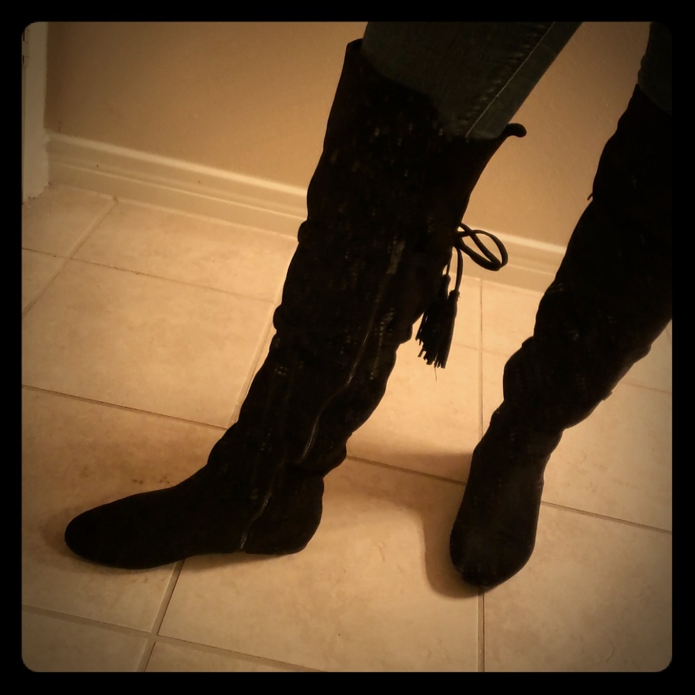 Over the knee black suede boots